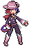 a pokemon trainer sprite edit of my persona. they have a cowboy hat